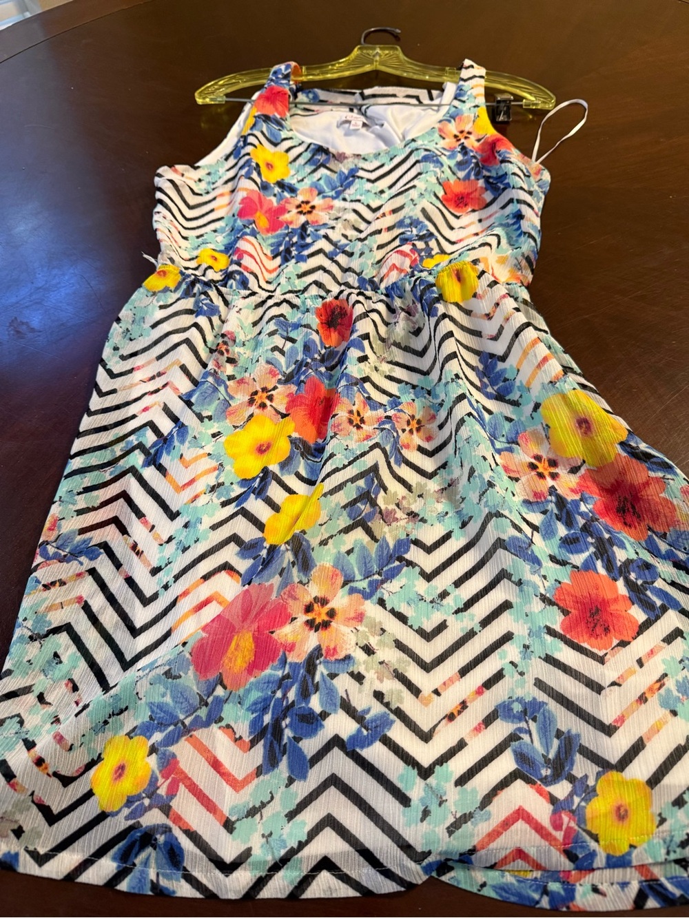 Candie's White Dress with Black Chevron and Bright Floral Print